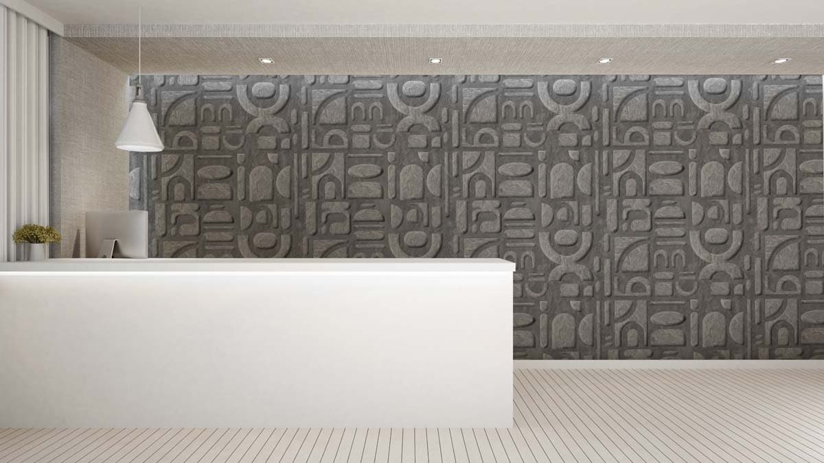 Zarok, Earthy Stone Tribal Art Wallpaper shown in a room