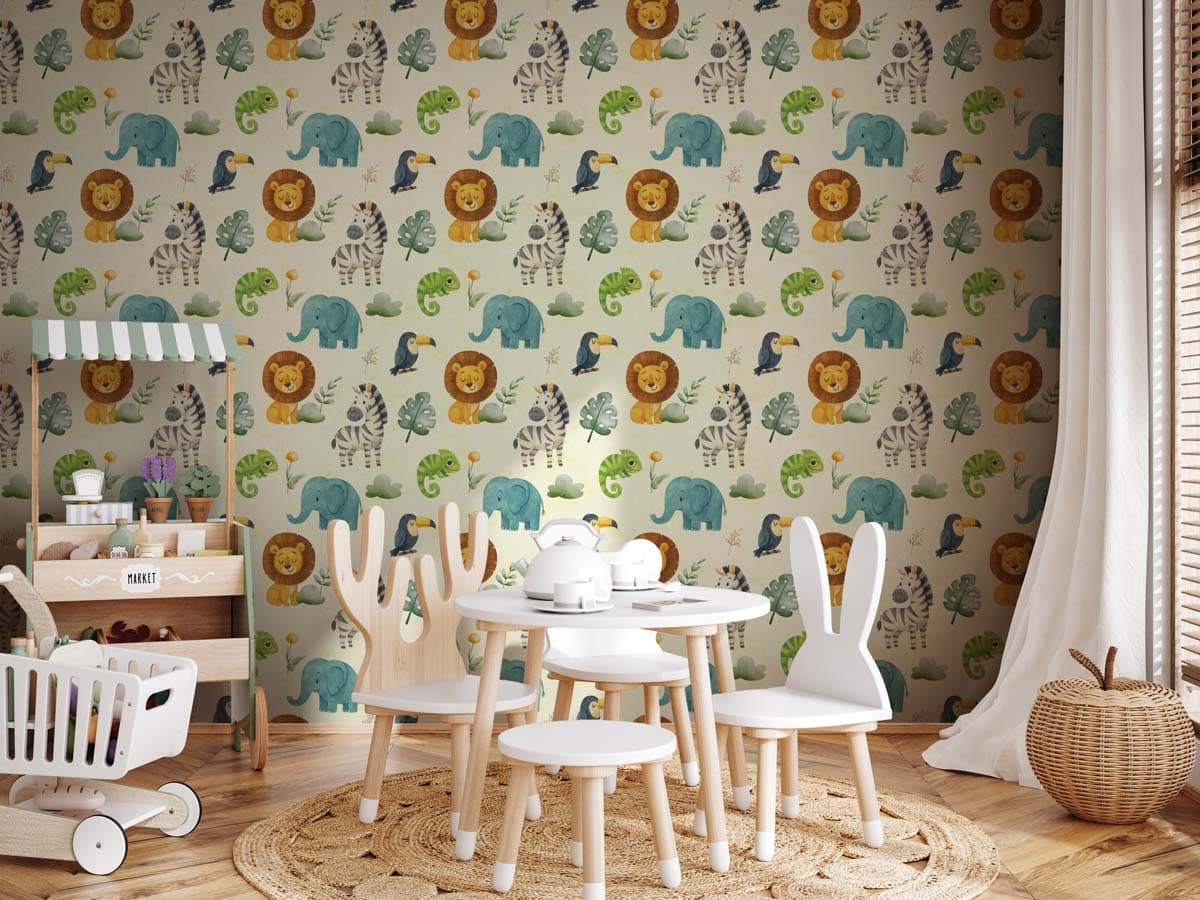 Animora, Whimsical Jungle Wallpaper shown in a room
