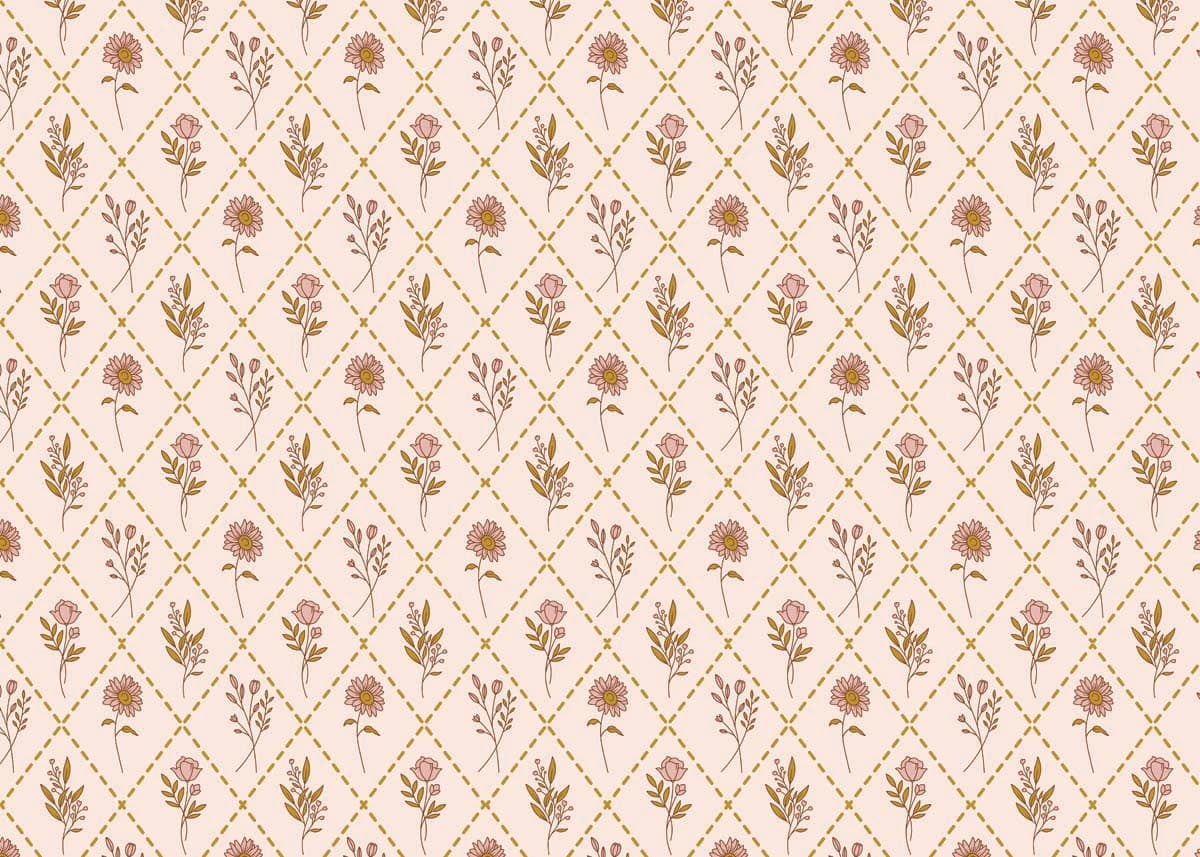 Florisse, Vintage Bloom Grid Floral Wallpaper pattern detail
