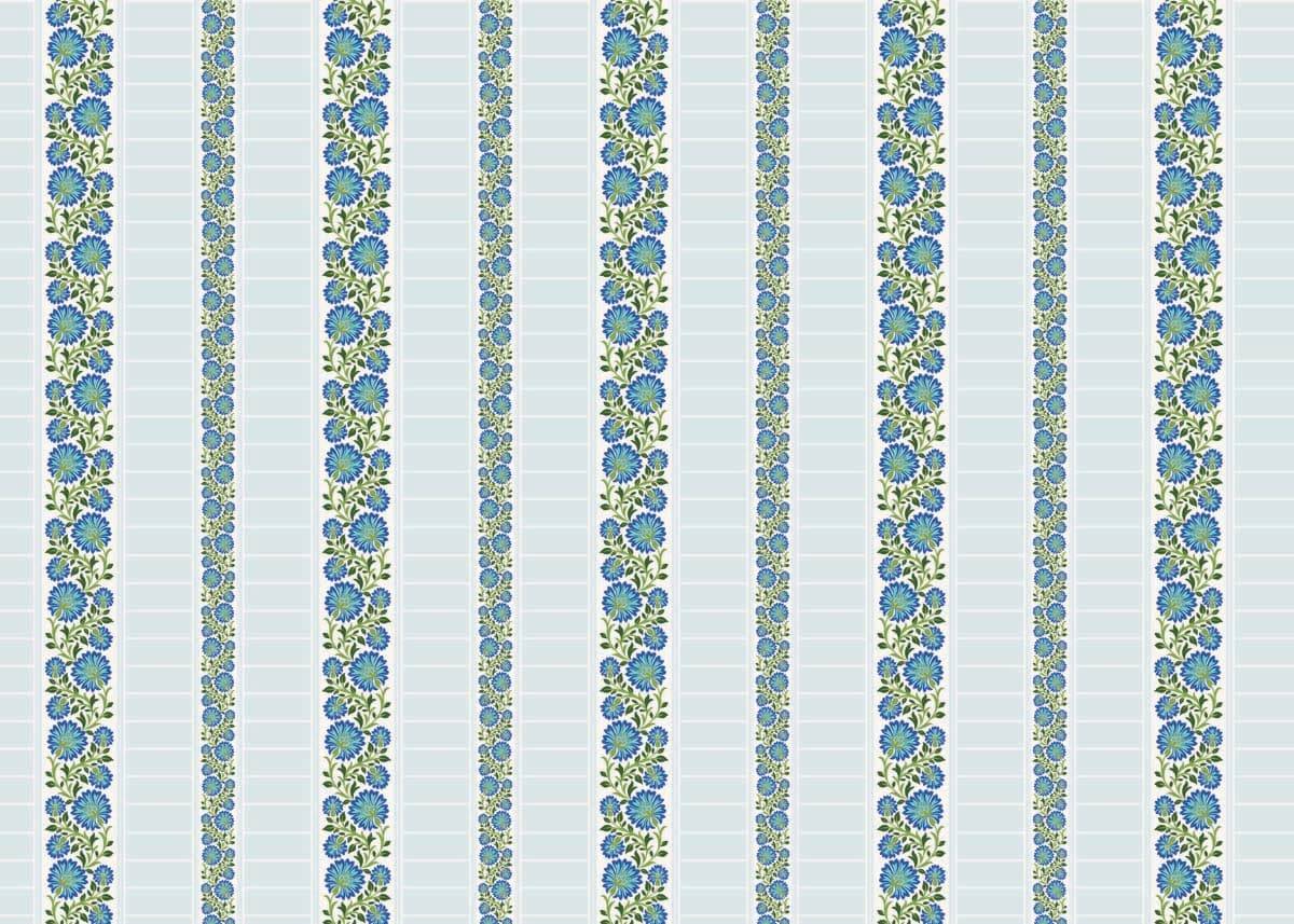 Floraveen, Teal Blossom Stripes Wallpaper pattern detail