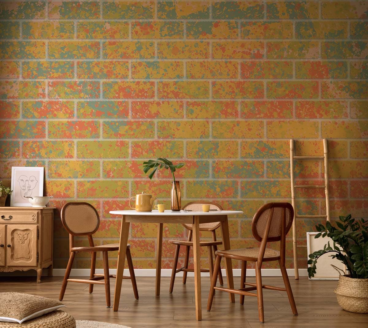 Splashwall, Multicolor Brick Effect Mural shown in a room