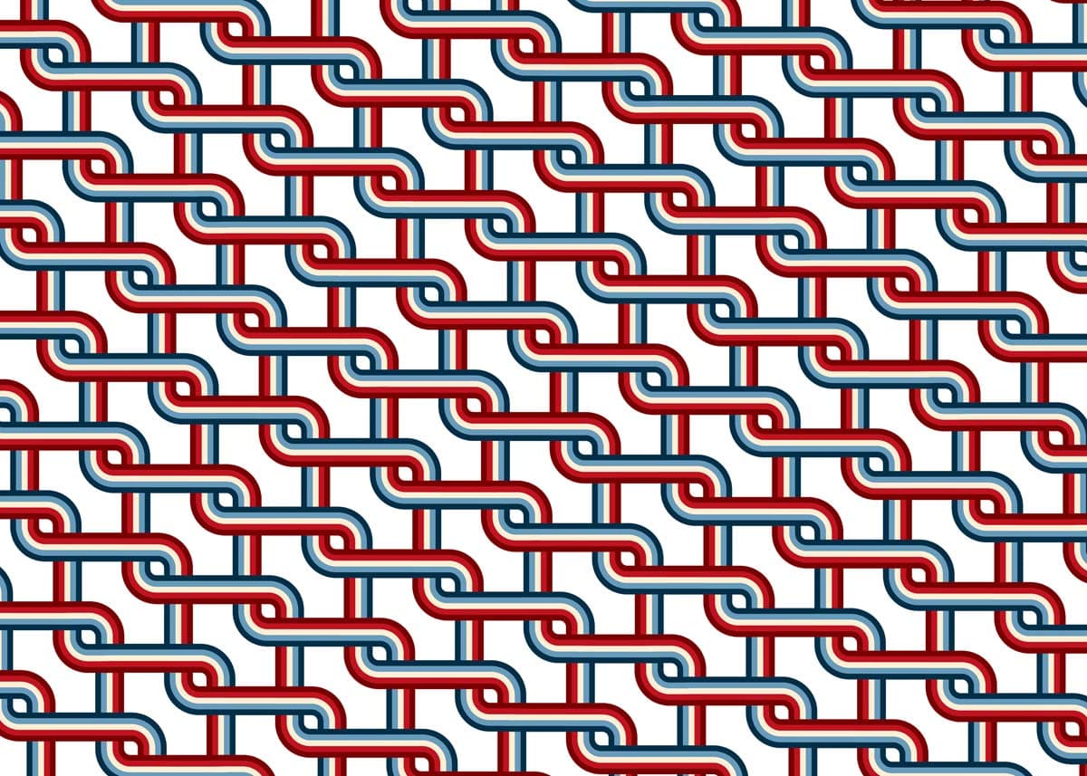 Zyric, Deep Red Woven Chain Curve Geometric Mural pattern detail