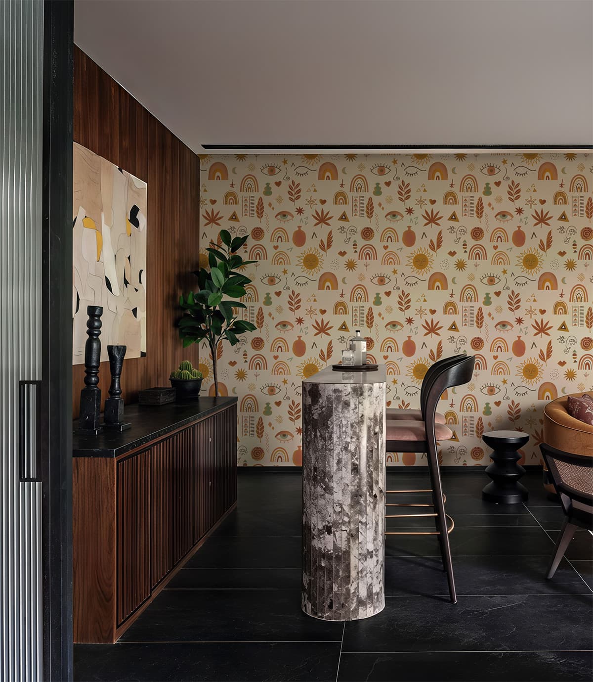 Terrara, Warm Boho Symbols Wallpaper pattern detail