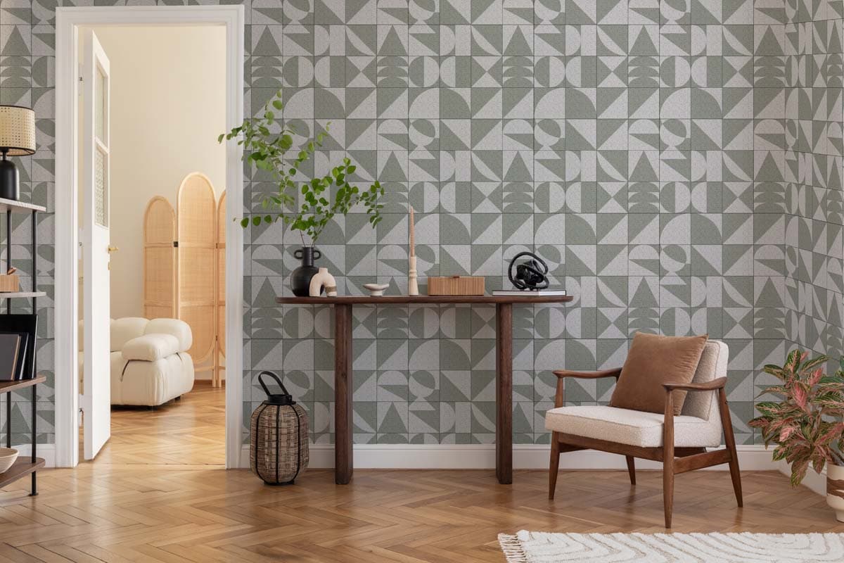 Greymont, Sage Geometric Tile Harmony Wallpaper pattern detail