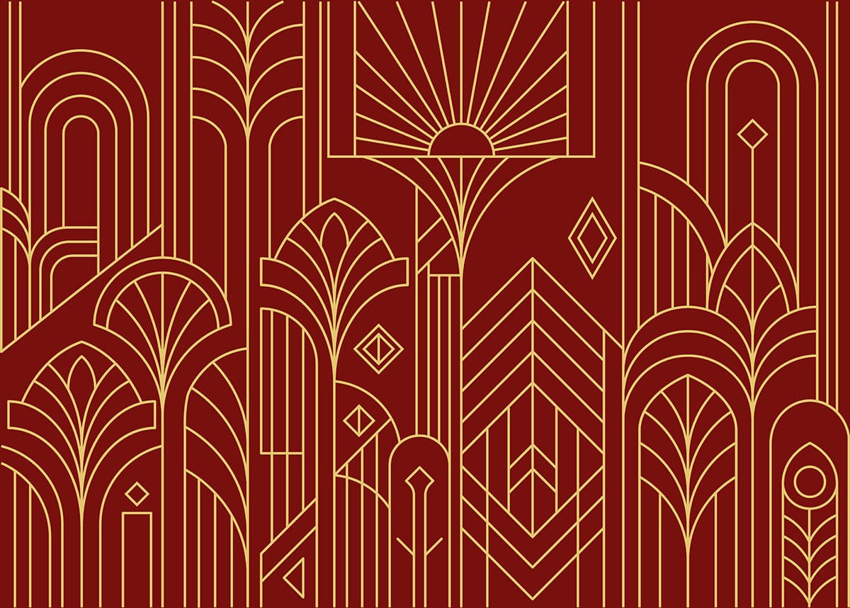Decora, Red Gold Art Deco Vintage Glamour Mural pattern detail