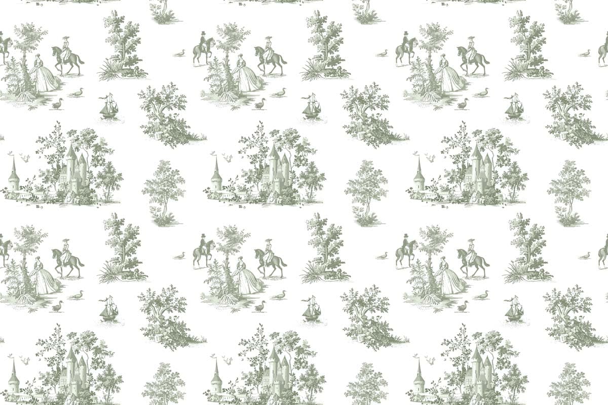 Toile, Sage Green French Countryside Mural pattern detail