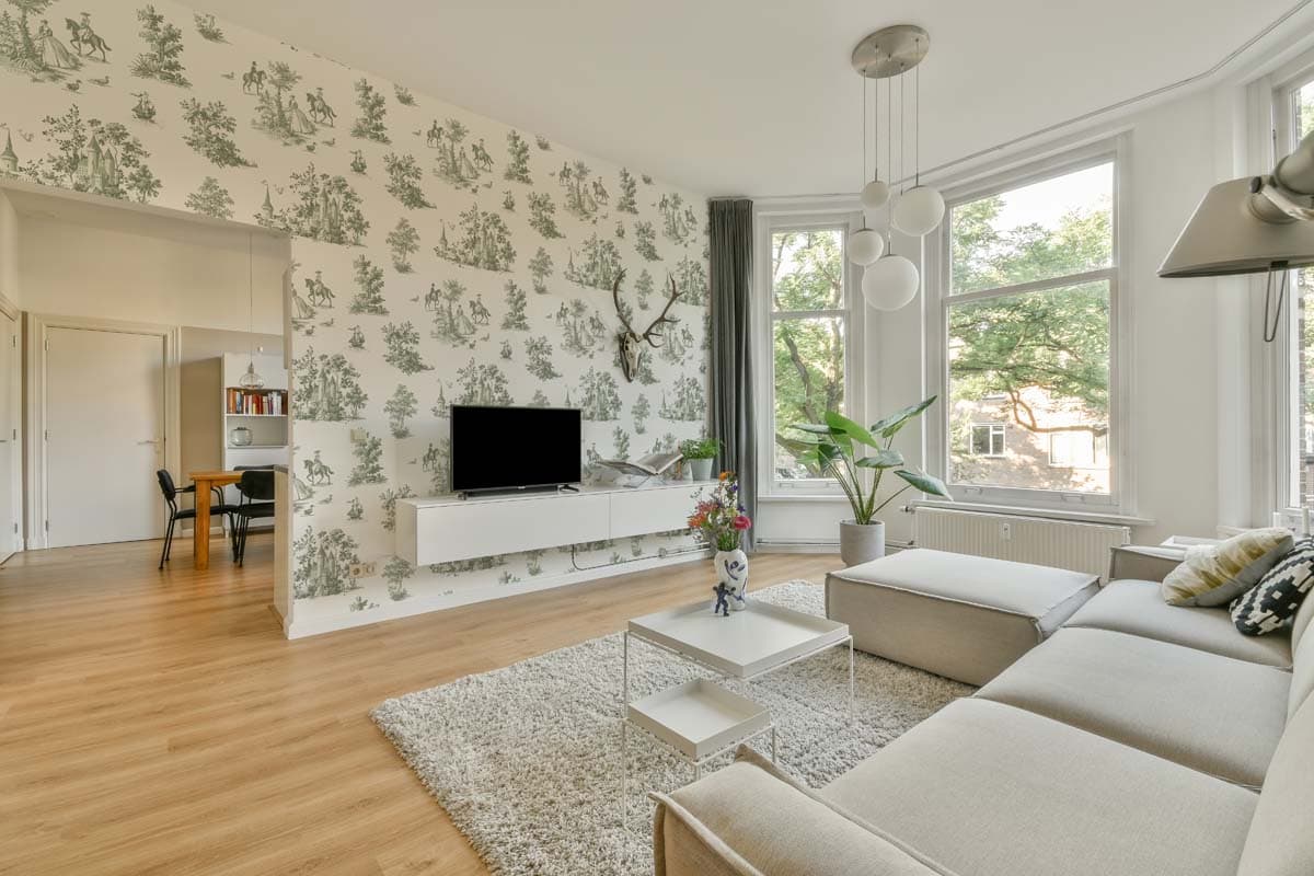 Toile, Sage Green French Countryside Mural shown in a room