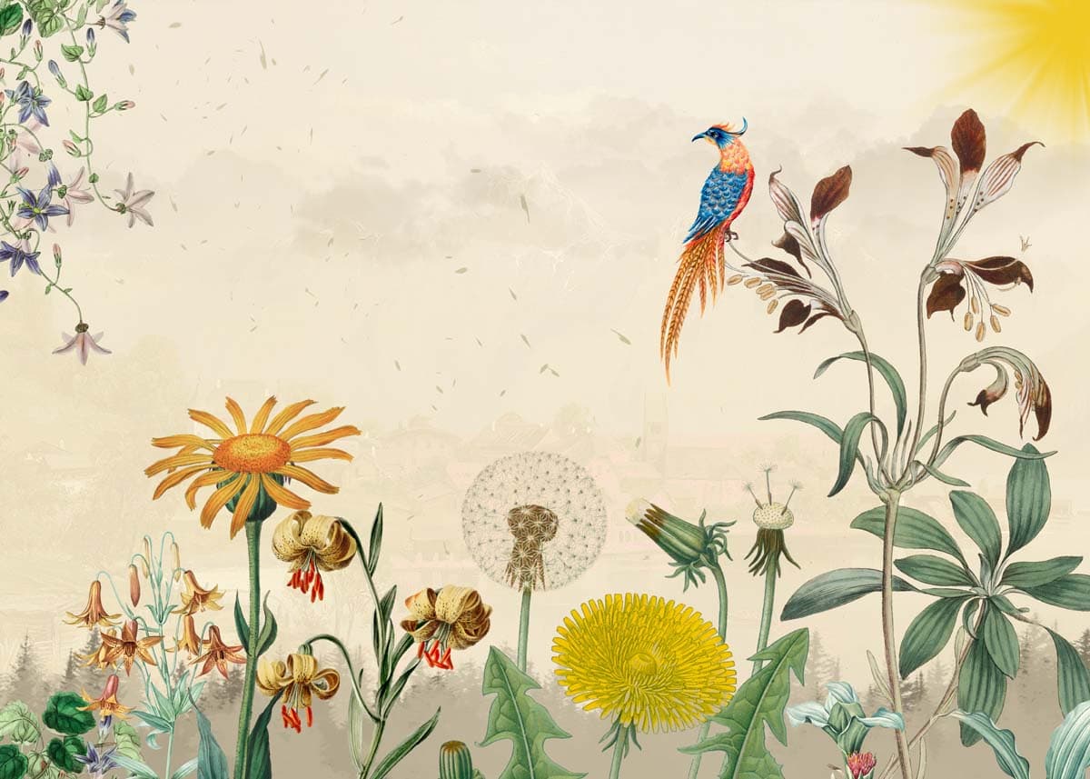 Vista, Sun-drenched Botanical Panorama Mural pattern detail