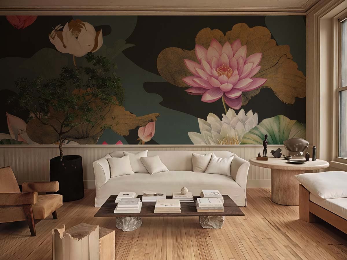 Lotos, Soothing Land of Lotus Wallpaper Mural shown in a room