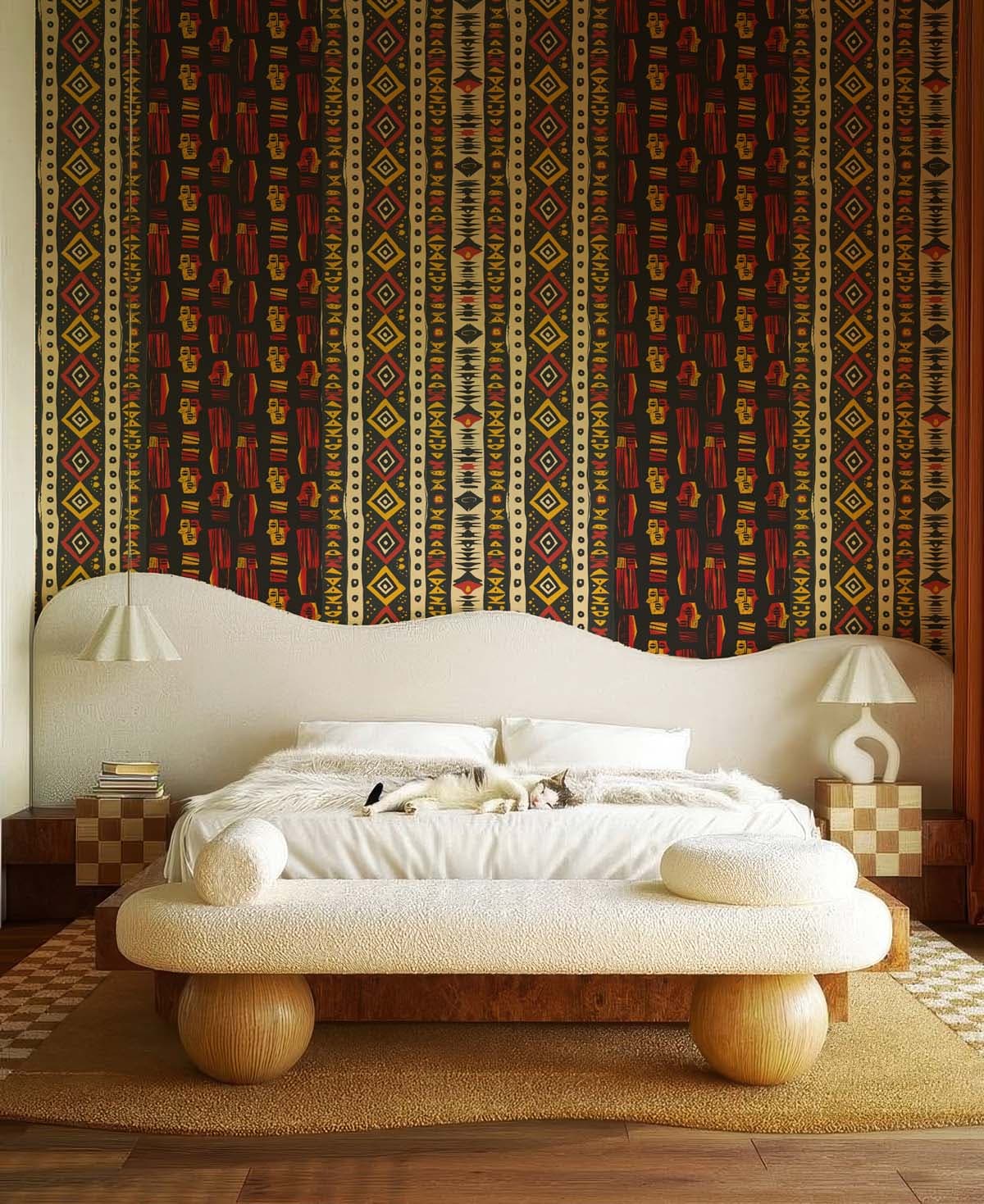 Zambora, Afro American Pattern Wallpaper shown in a room