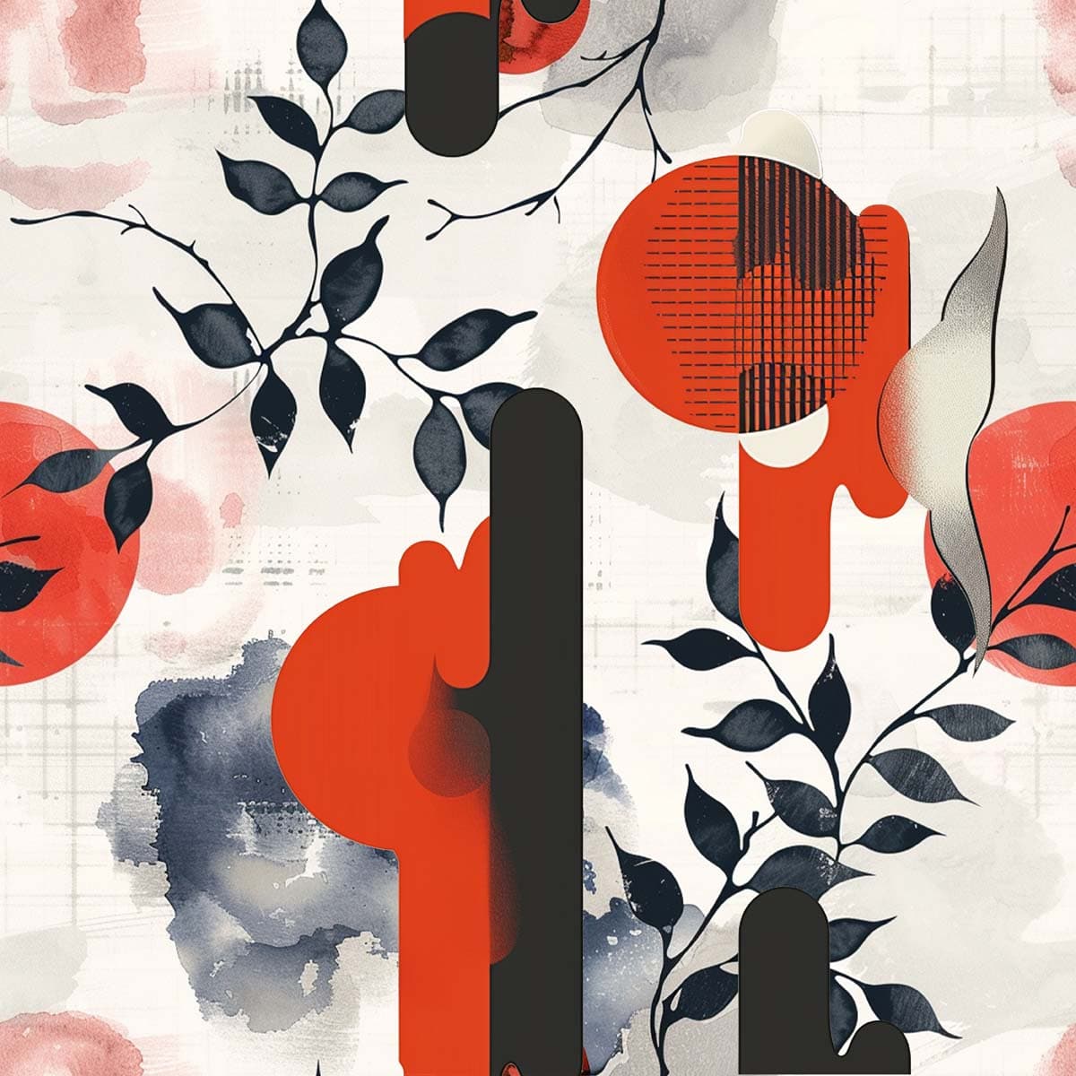 Inkora, Bold Japanese Botanicals Dance Wallpaper pattern detail
