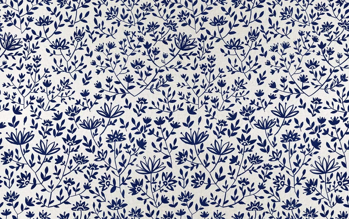 Lunar Bloom, White Folk Floral Wallpaper pattern detail