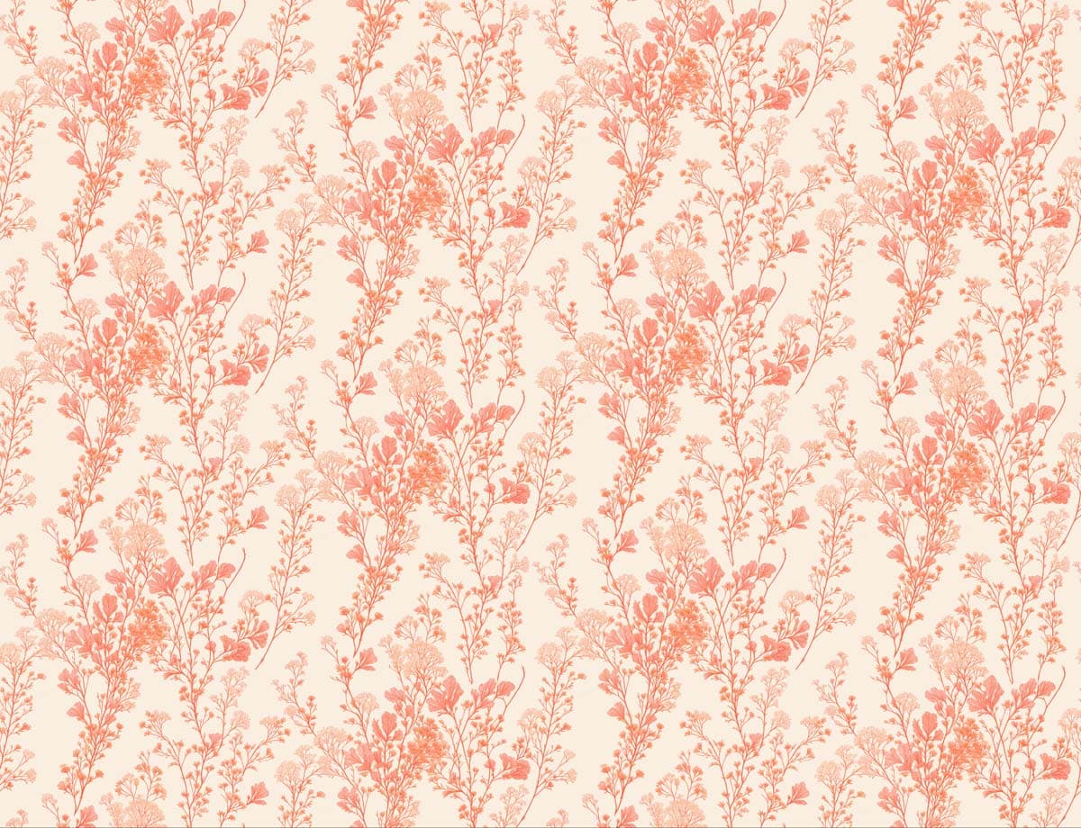 Peach Blossom, Gentle Floral Sprig Wallpaper pattern detail