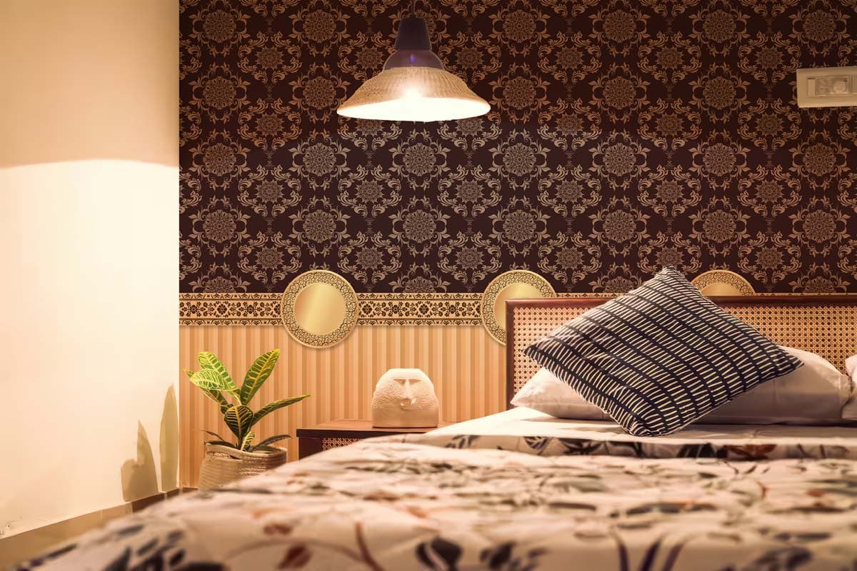 Heritage, Tan & Brown Classic Pattern Mural shown in a room