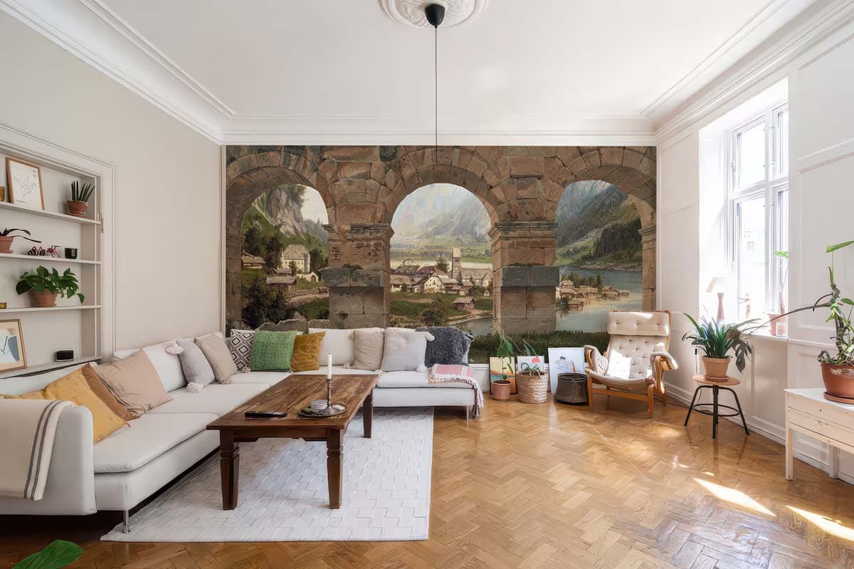 Montclair, Alpine Lake Village Wallpaper Mural shown in a room