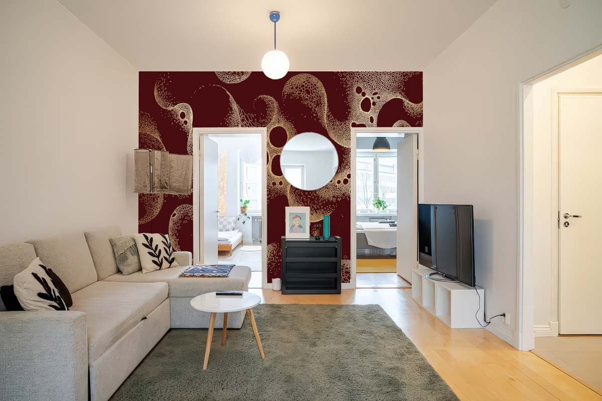 Nebula, Abstract Gold Pattern Wallpaper Mural shown in a room