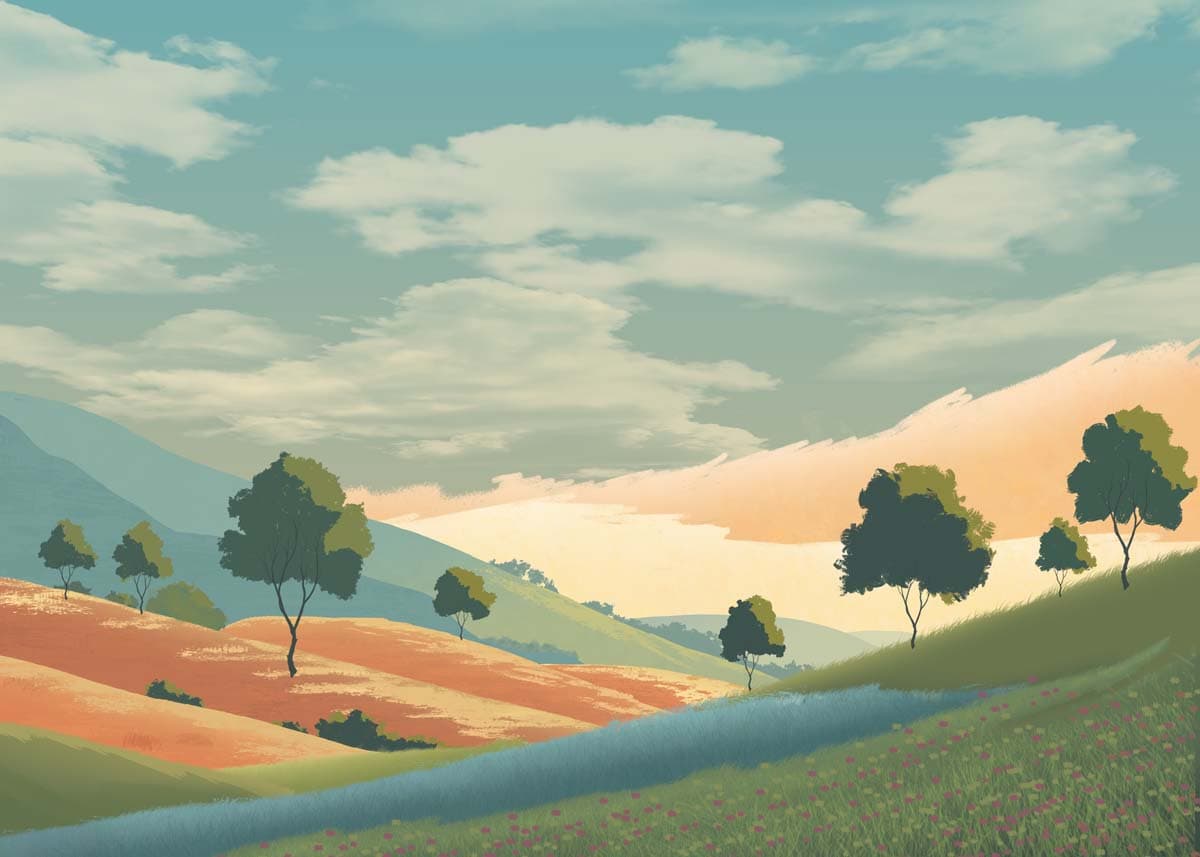 Windale, Painted Meadow Wallpaper Mural pattern detail