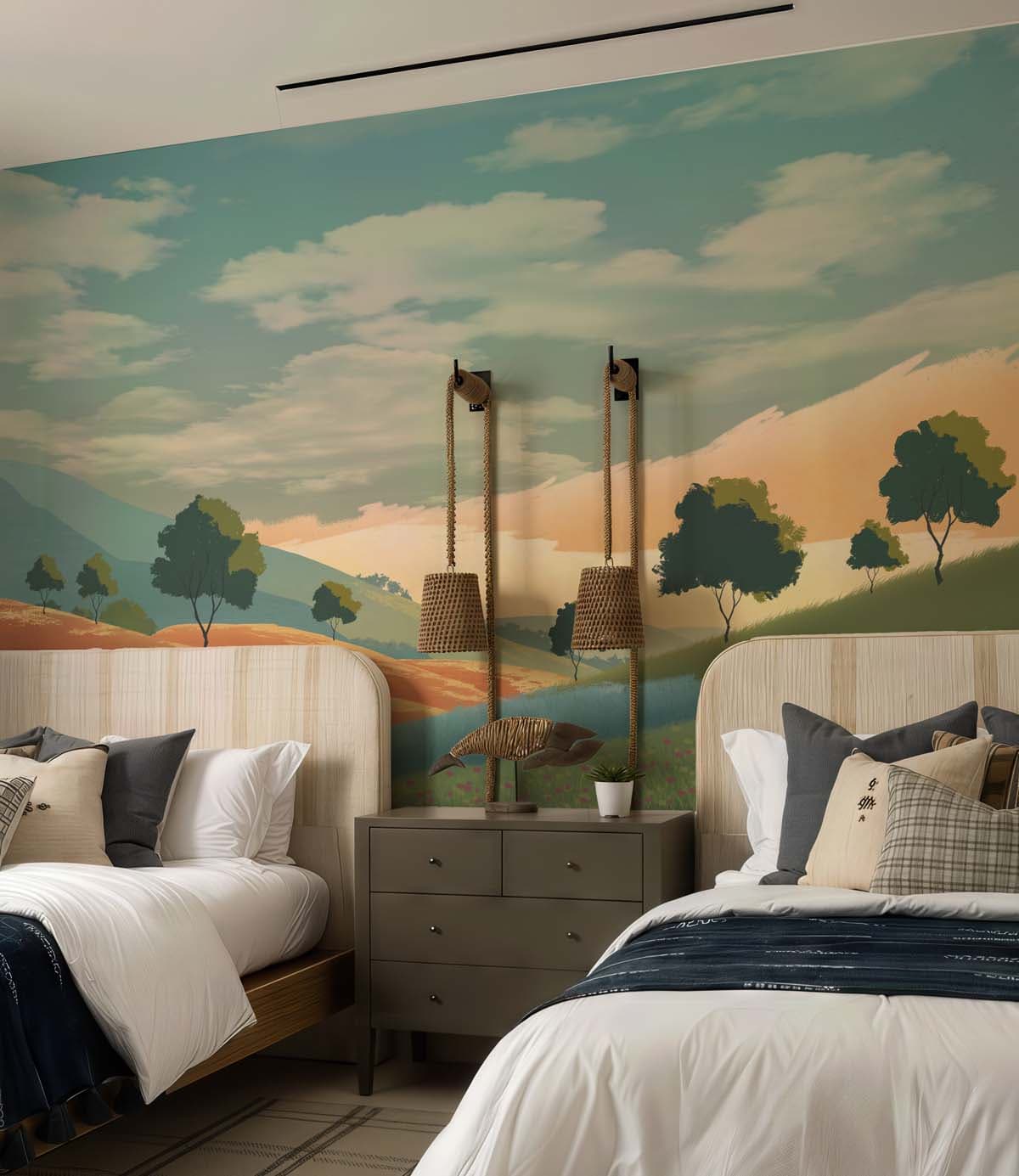 Windale, Painted Meadow Wallpaper Mural shown in a room