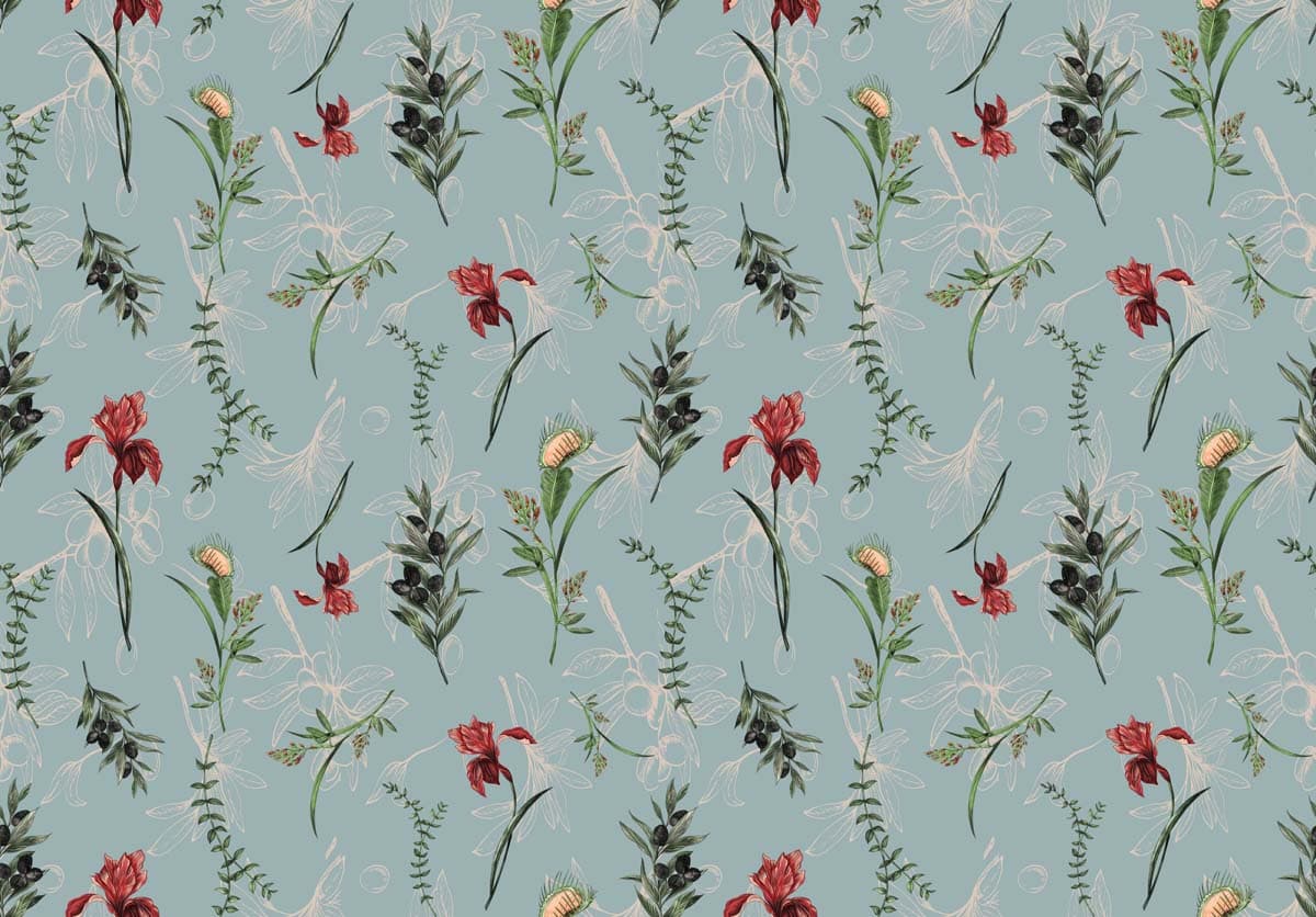 Linnea, Botanical Sprig Pattern Wallpaper pattern detail