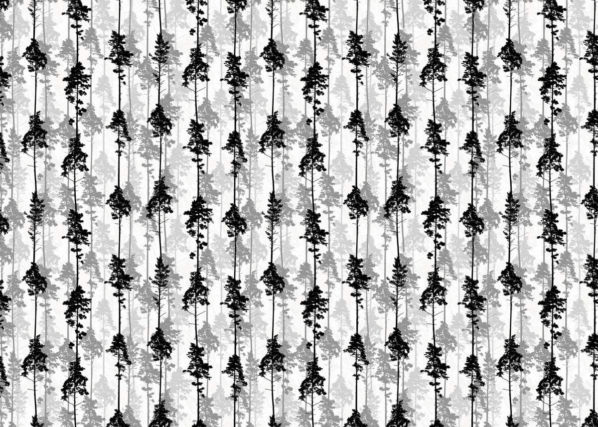 Timber, Monochrome Pine Silhouettes Wallpaper pattern detail