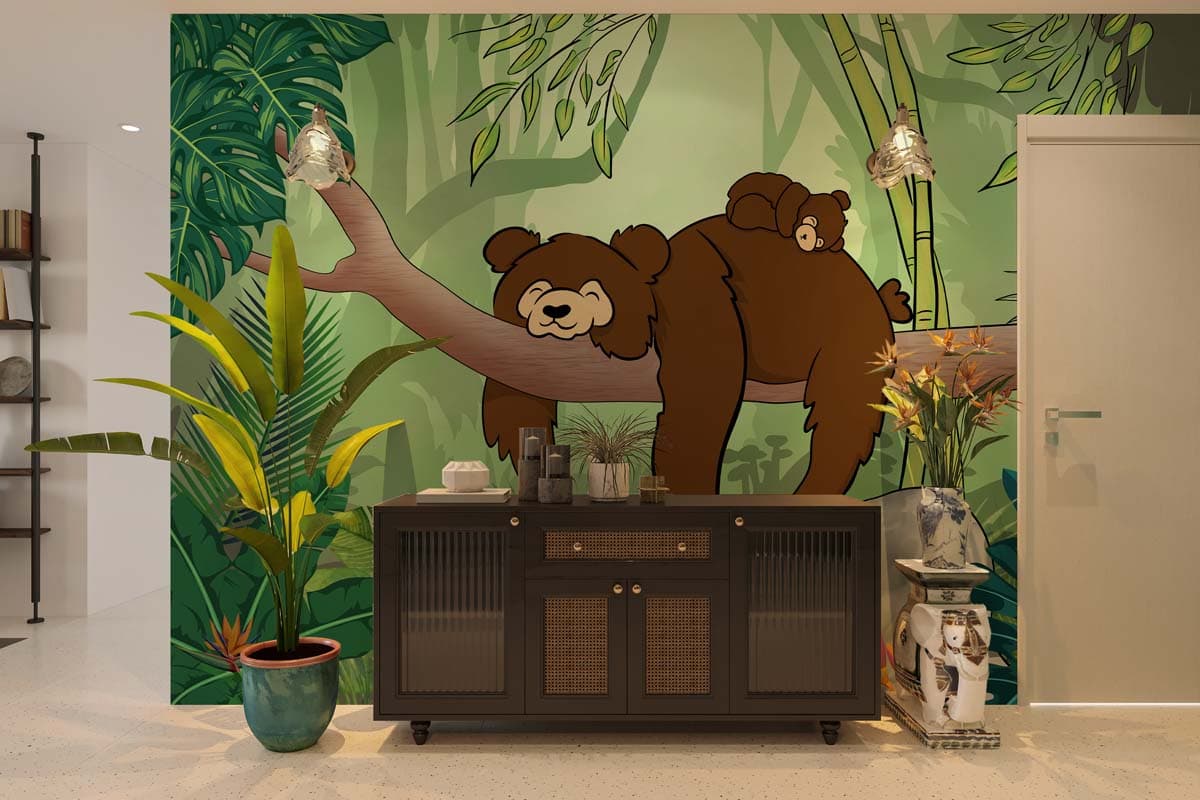 Snuzzle, Jungle Nap Haven Wallpaper Mural shown in a room