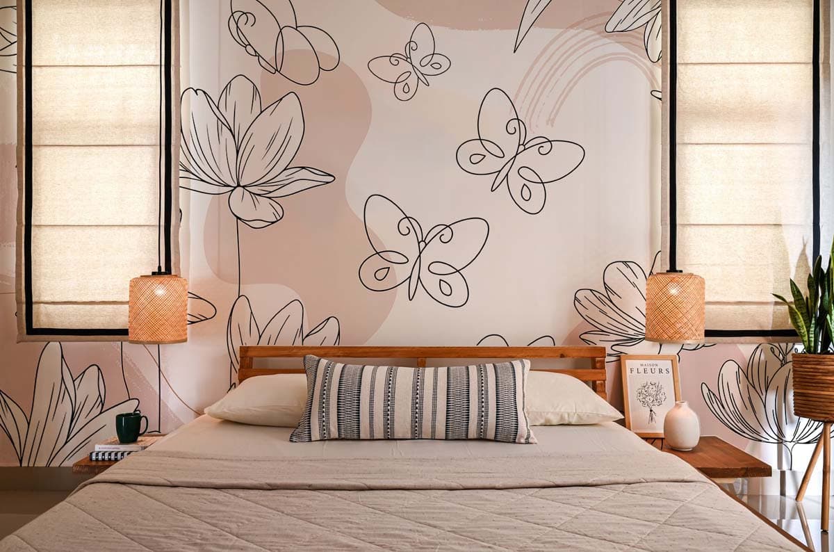 Roselune, Soft Fluttering Bloom Wallpaper Mural shown in a room