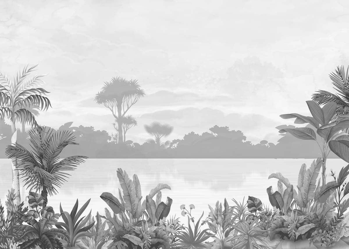 Neru, Grayscale Tropical Serenity Wallpaper Mural pattern detail