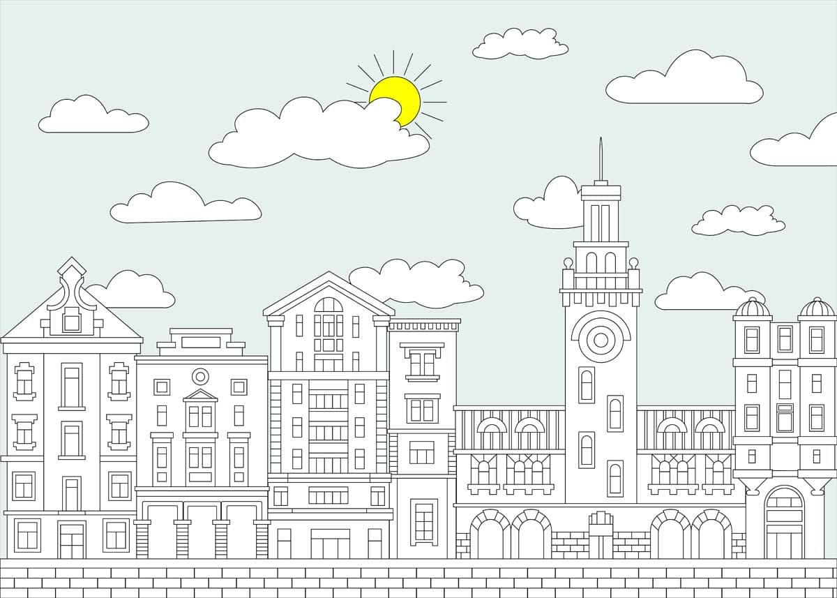 Nimbus, Cloudlit Townscape Wallpaper Mural pattern detail