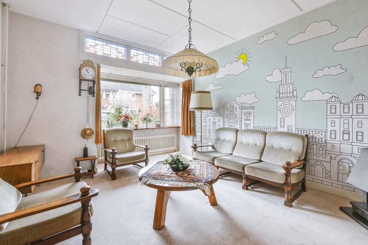Nimbus, Cloudlit Townscape Wallpaper Mural shown in a room