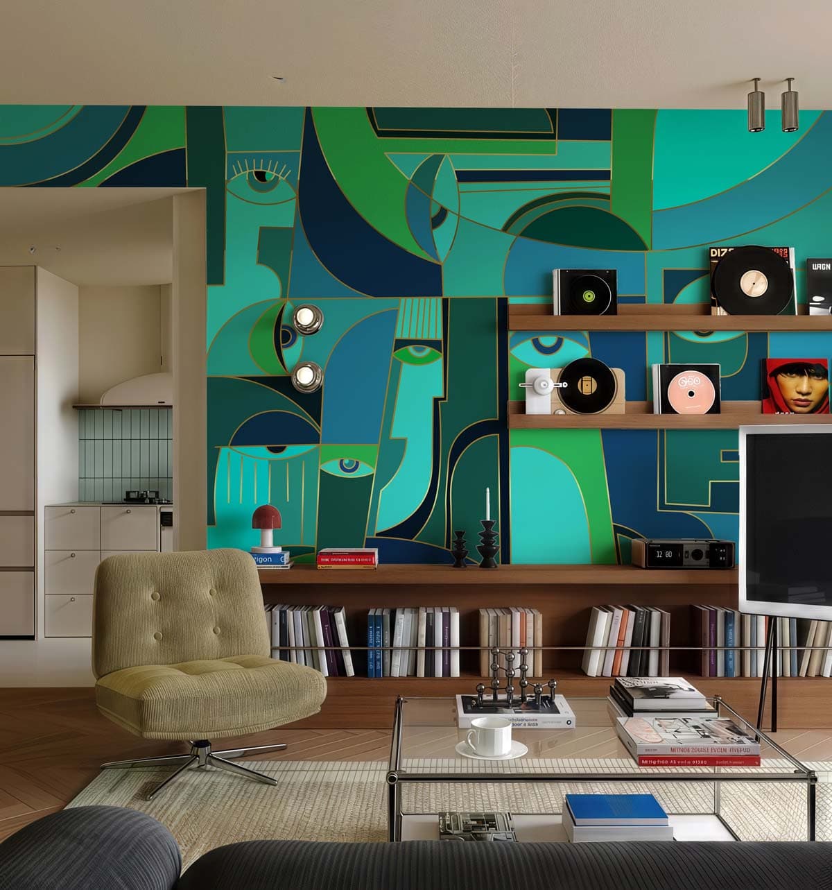 Fractalis, Faces Within Wallpaper Mural shown in a room