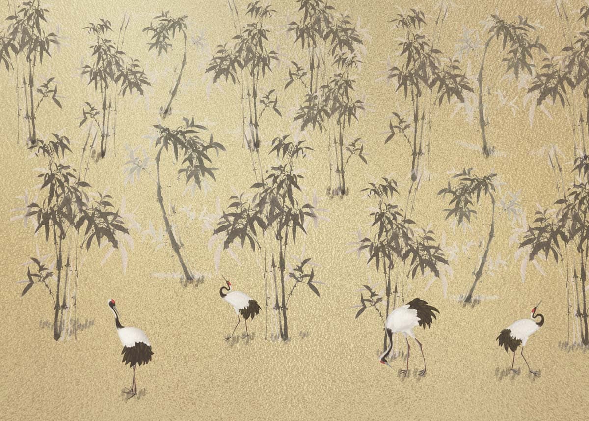 Mei, Golden Bamboo Crane Garden Mural pattern detail