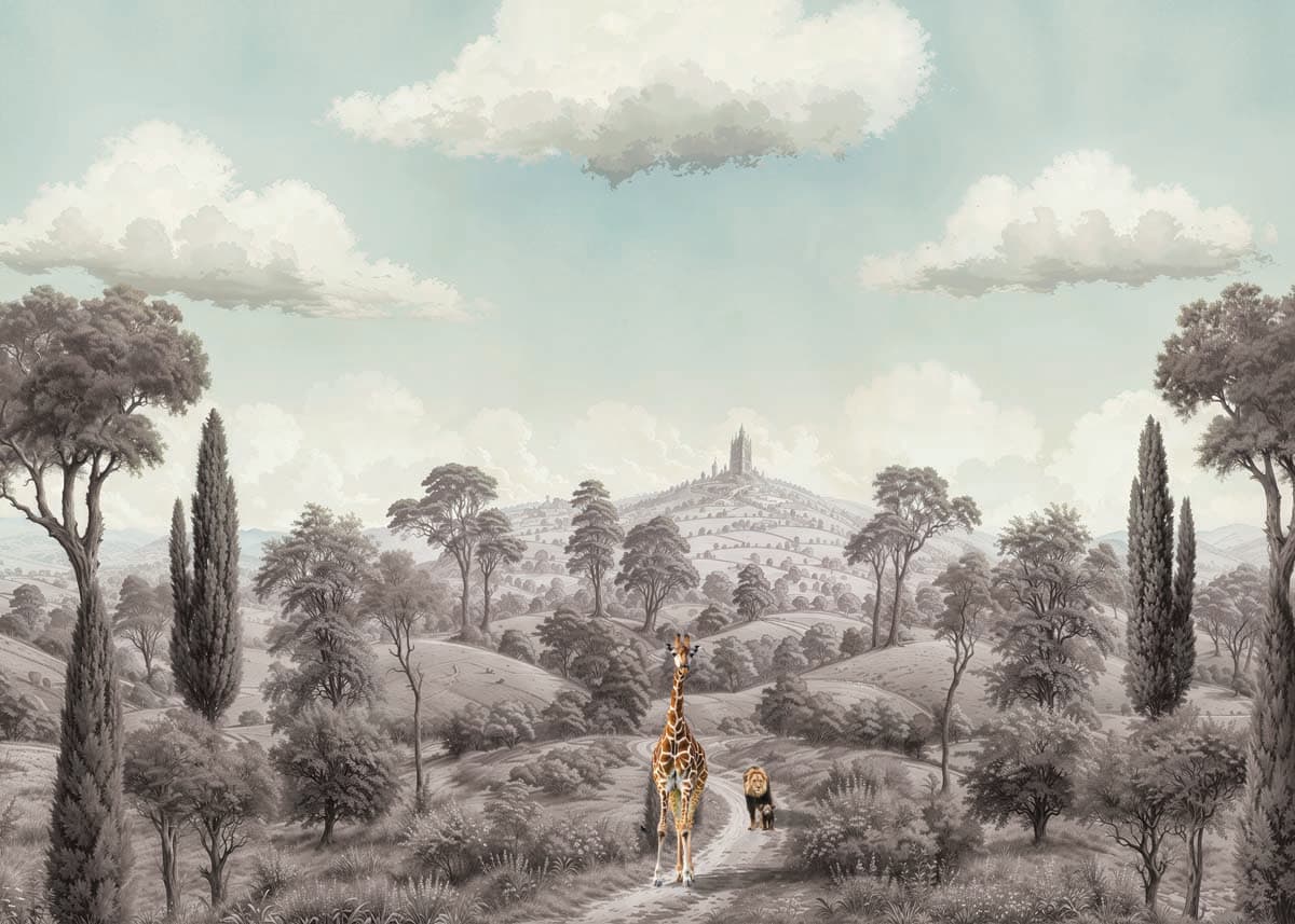 Dreamscape Safari Vintage Wallpaper Mural pattern detail