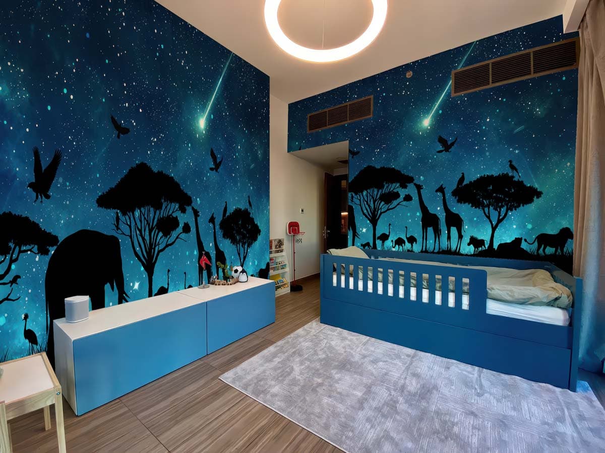 Calista, Enchanted Forest Twilight Mural shown in a room