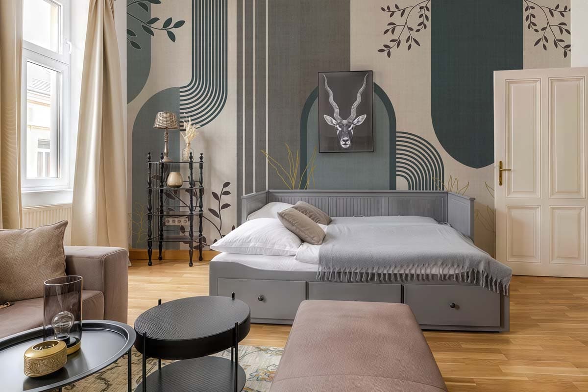 Contemporary Leafwork Wallpaper Mural shown in a room