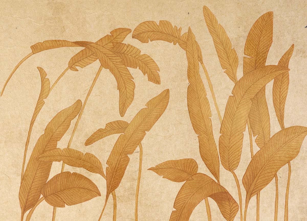 Zanara, Muted Ochre Tones Leaves Wallpaper Mural pattern detail