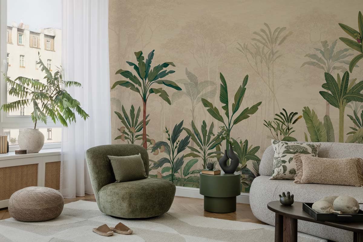 Oraya, Tropical Green Horizon Wallpaper Mural shown in a room
