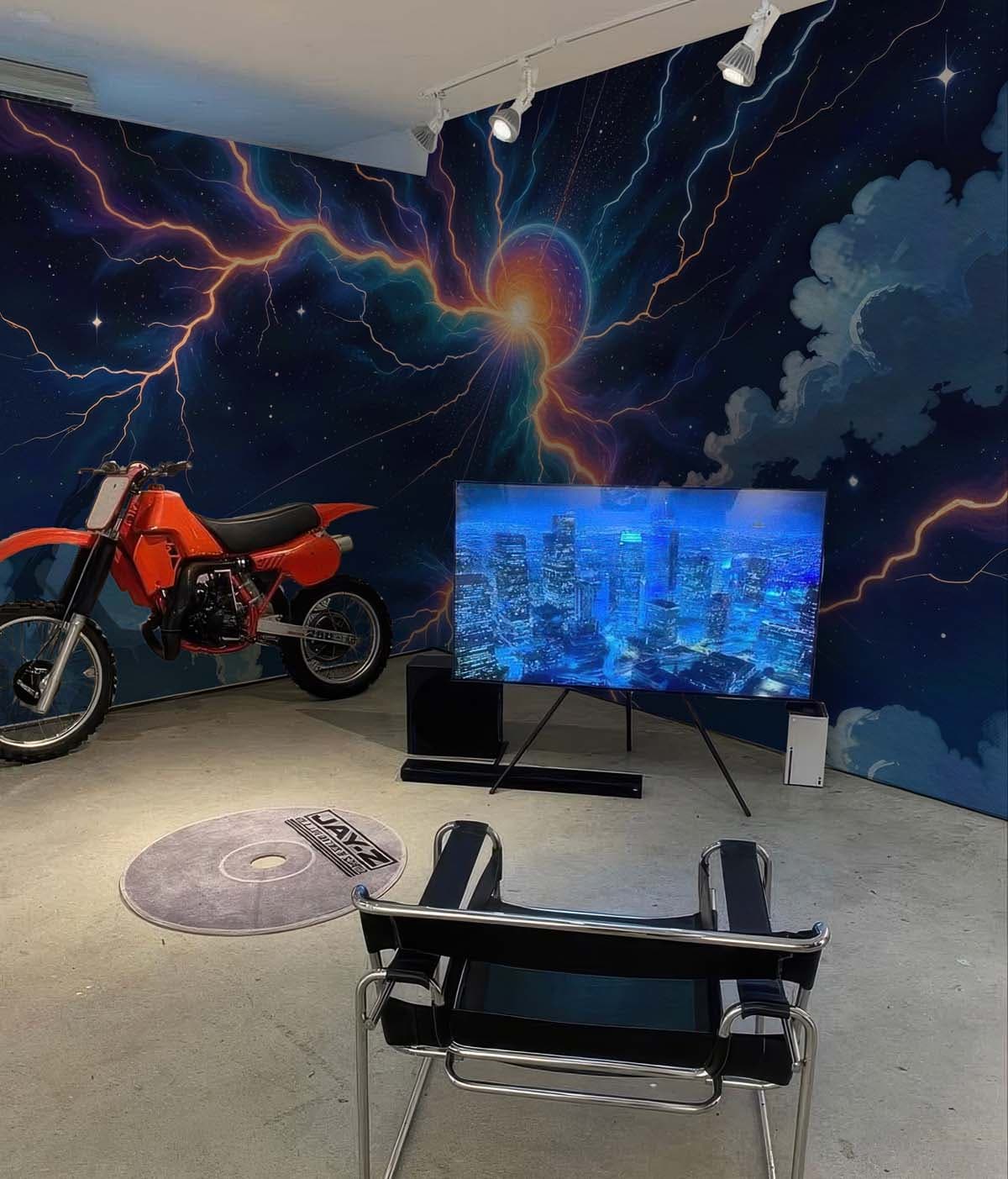 Zenthra, Cosmic Thunder Realm Wallpaper shown in a room