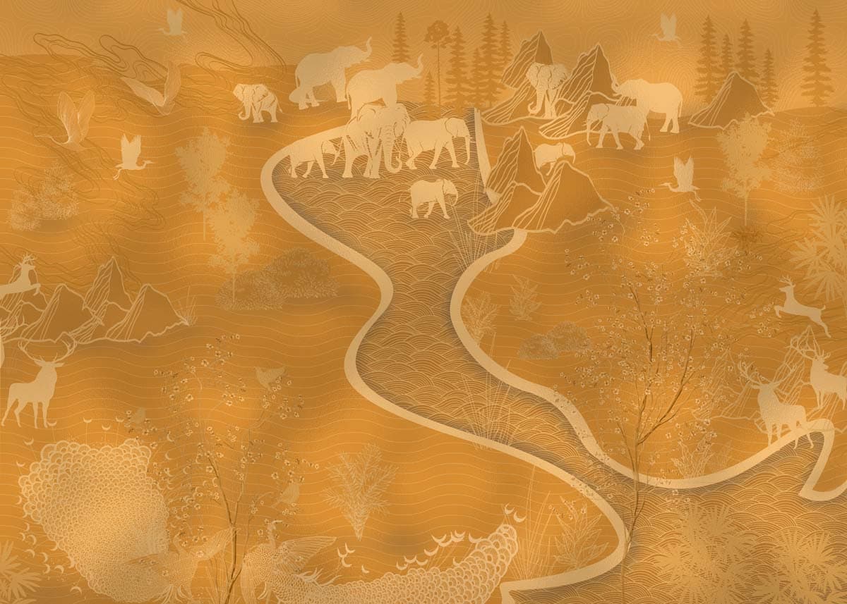 Elaris, Ancient Tale in Gold Wallpaper Mural pattern detail