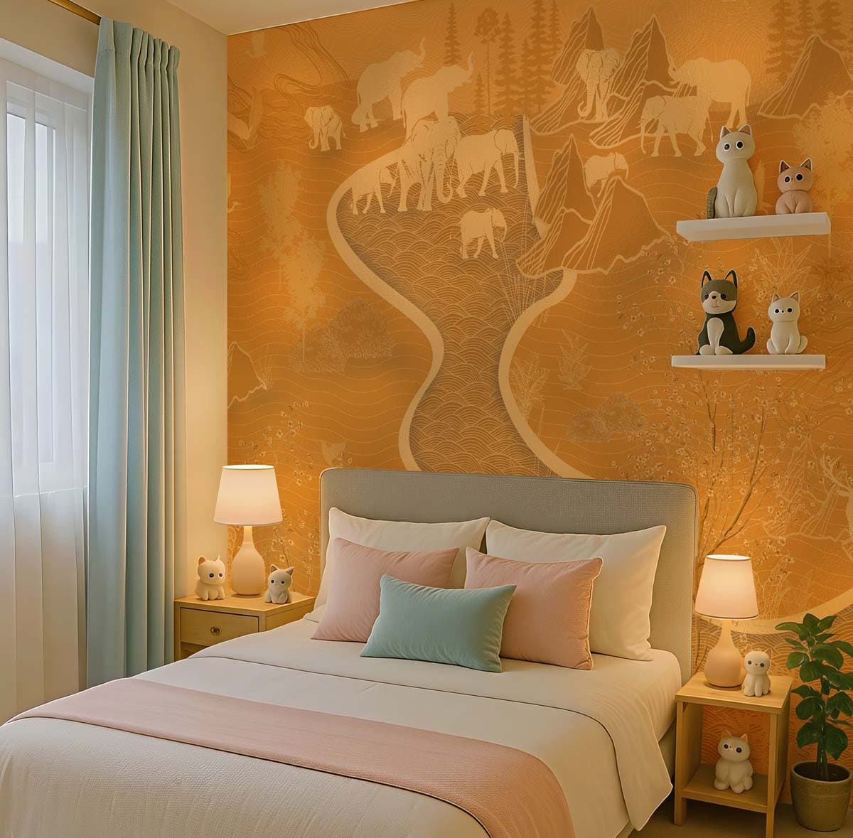 Elaris, Ancient Tale in Gold Wallpaper Mural shown in a room