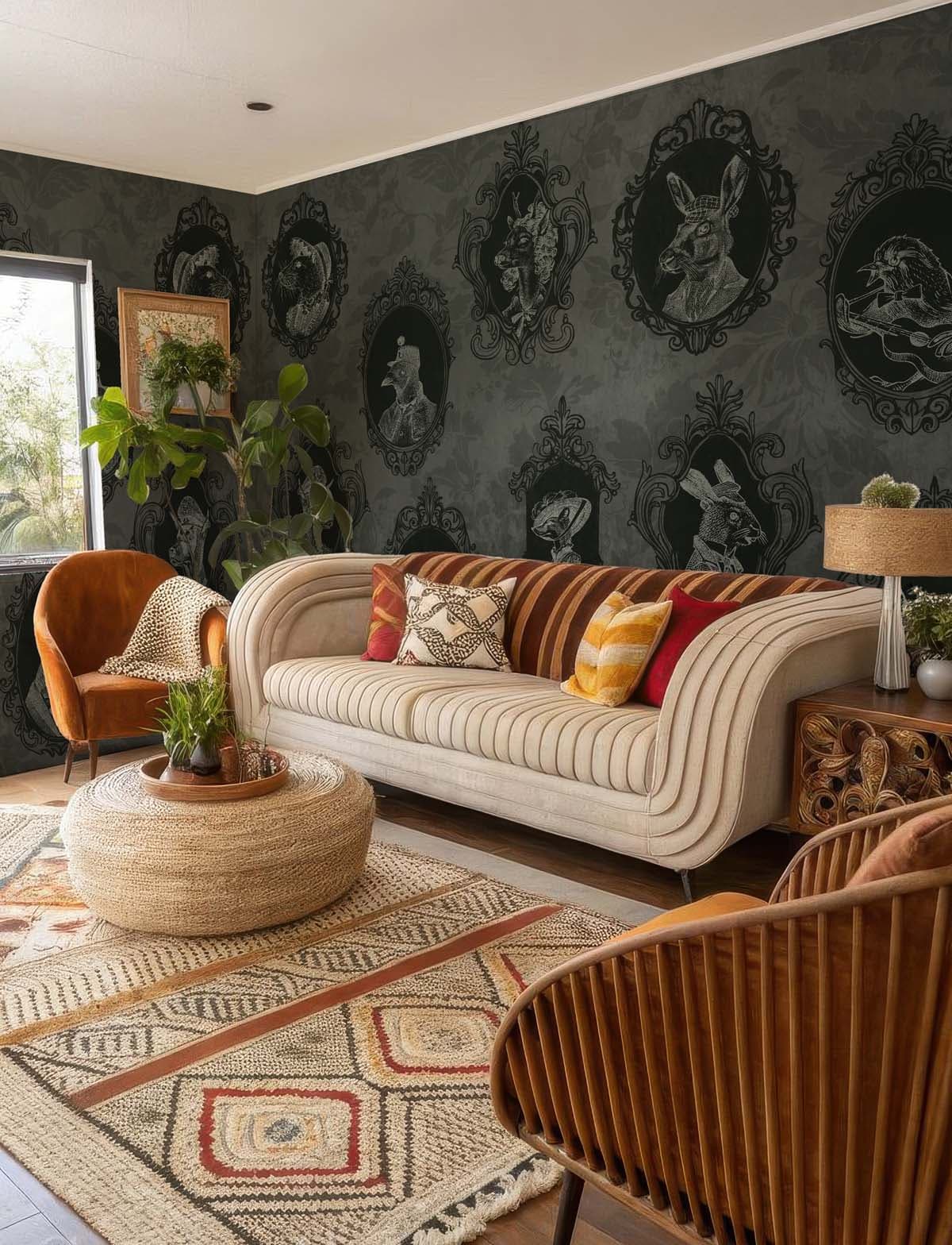 Wild Still, Anthro-Elegance Wallpaper Mural shown in a room