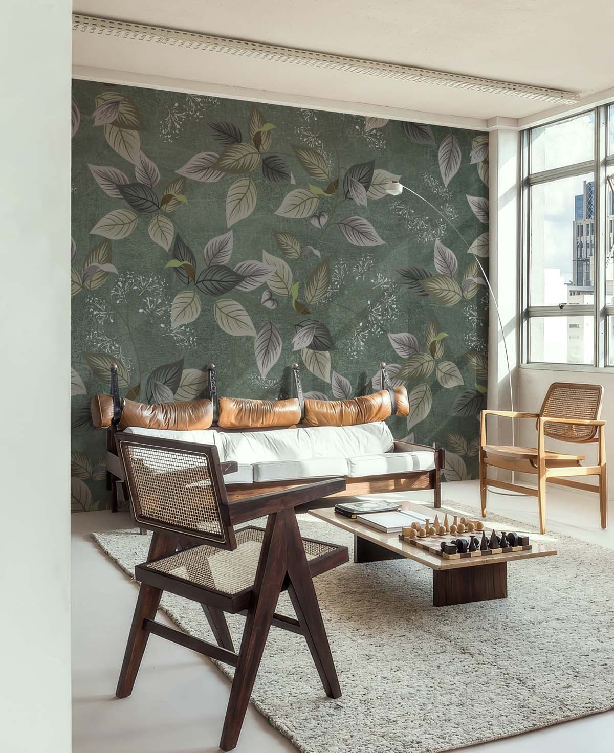 Leaf Tapestry, Botanical Harmony Mural shown in a room