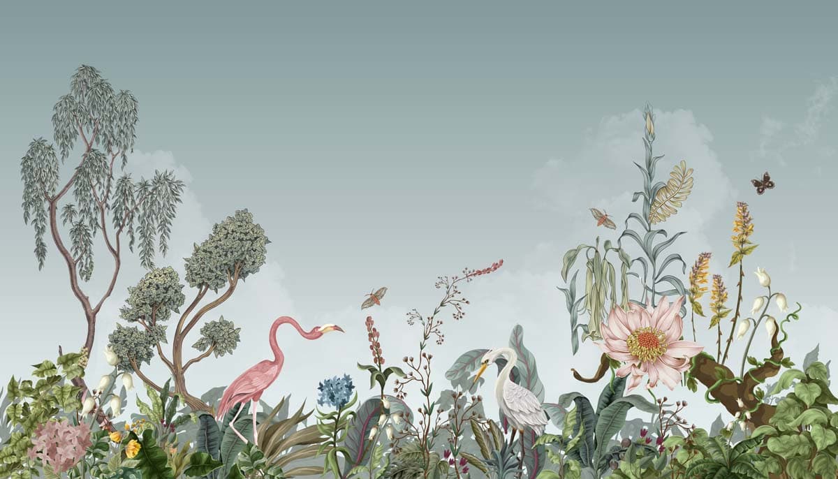 Tropique Muse, Mint Green Wallpaper Mural pattern detail