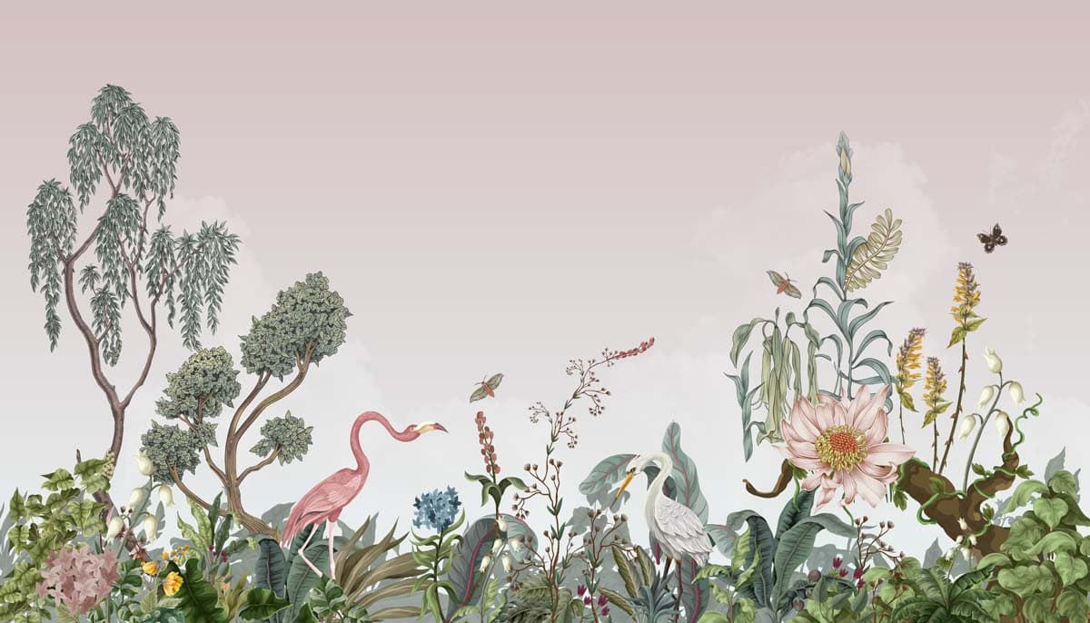 Tropique Muse, Pink Blush Wallpaper Mural pattern detail