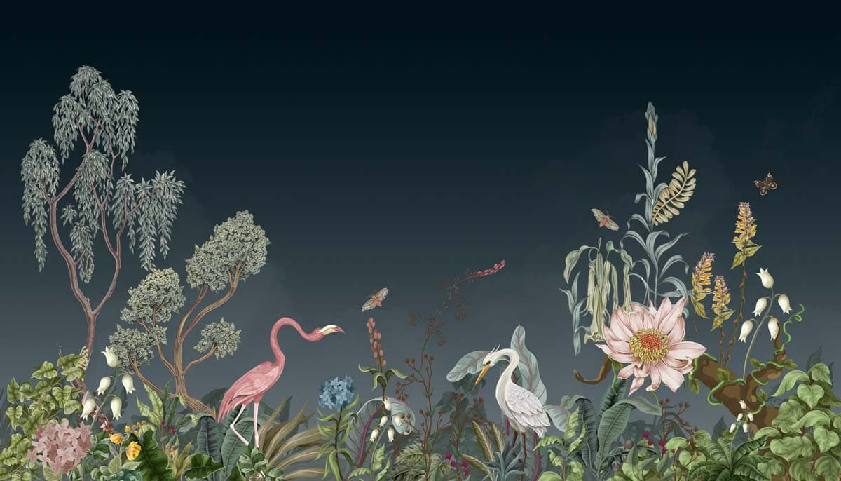 Tropique Muse, Midnight Blue Wallpaper Mural pattern detail