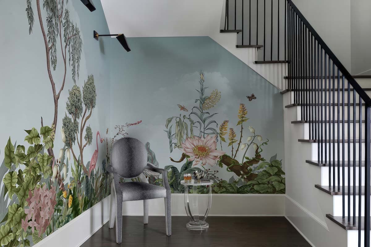 Tropique Muse, Mint Green Wallpaper Mural shown in a room