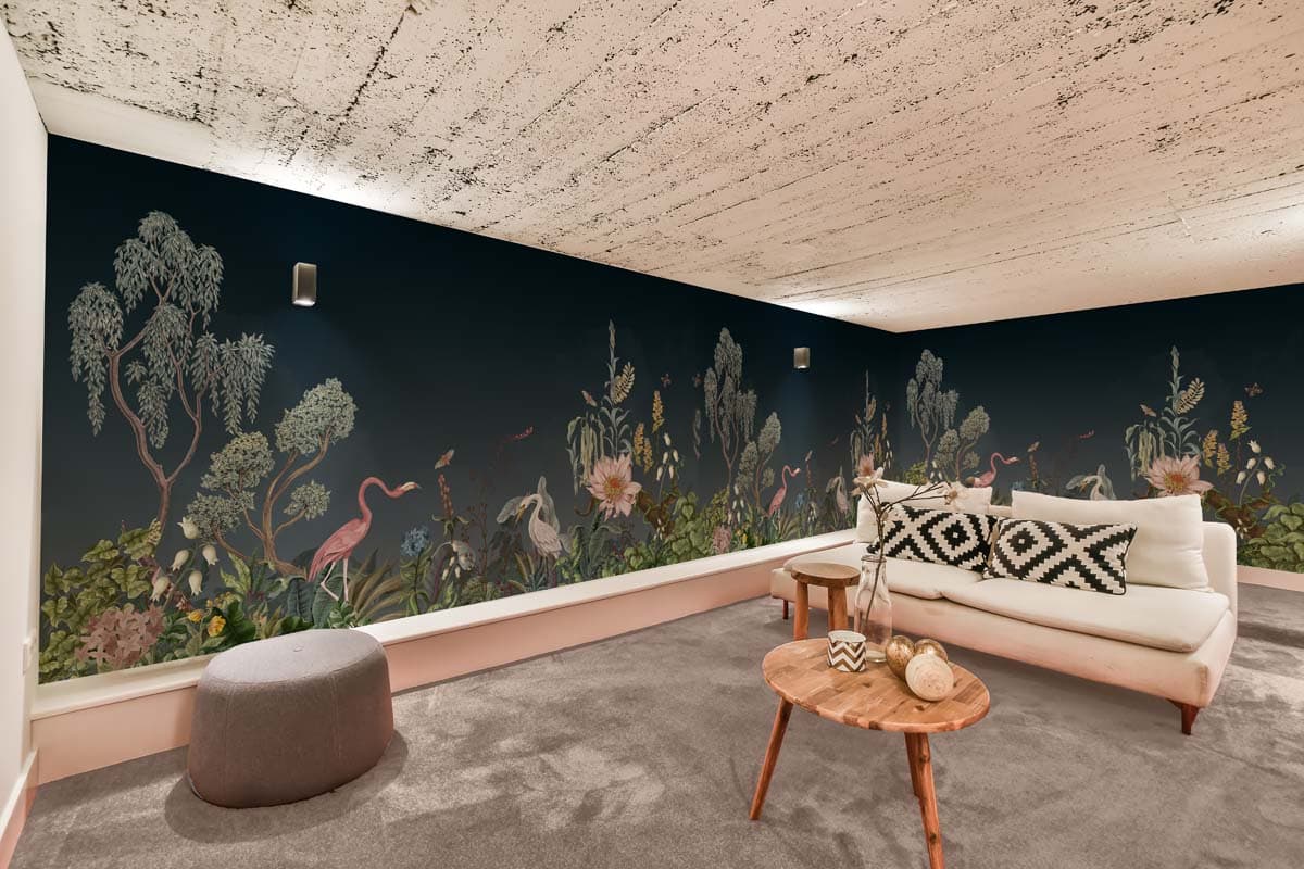 Tropique Muse, Midnight Blue Wallpaper Mural shown in a room