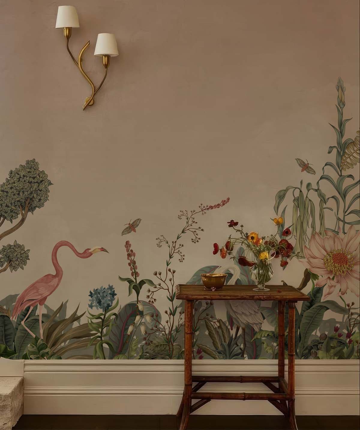 Tropique Muse, Pink Blush Wallpaper Mural shown in a room