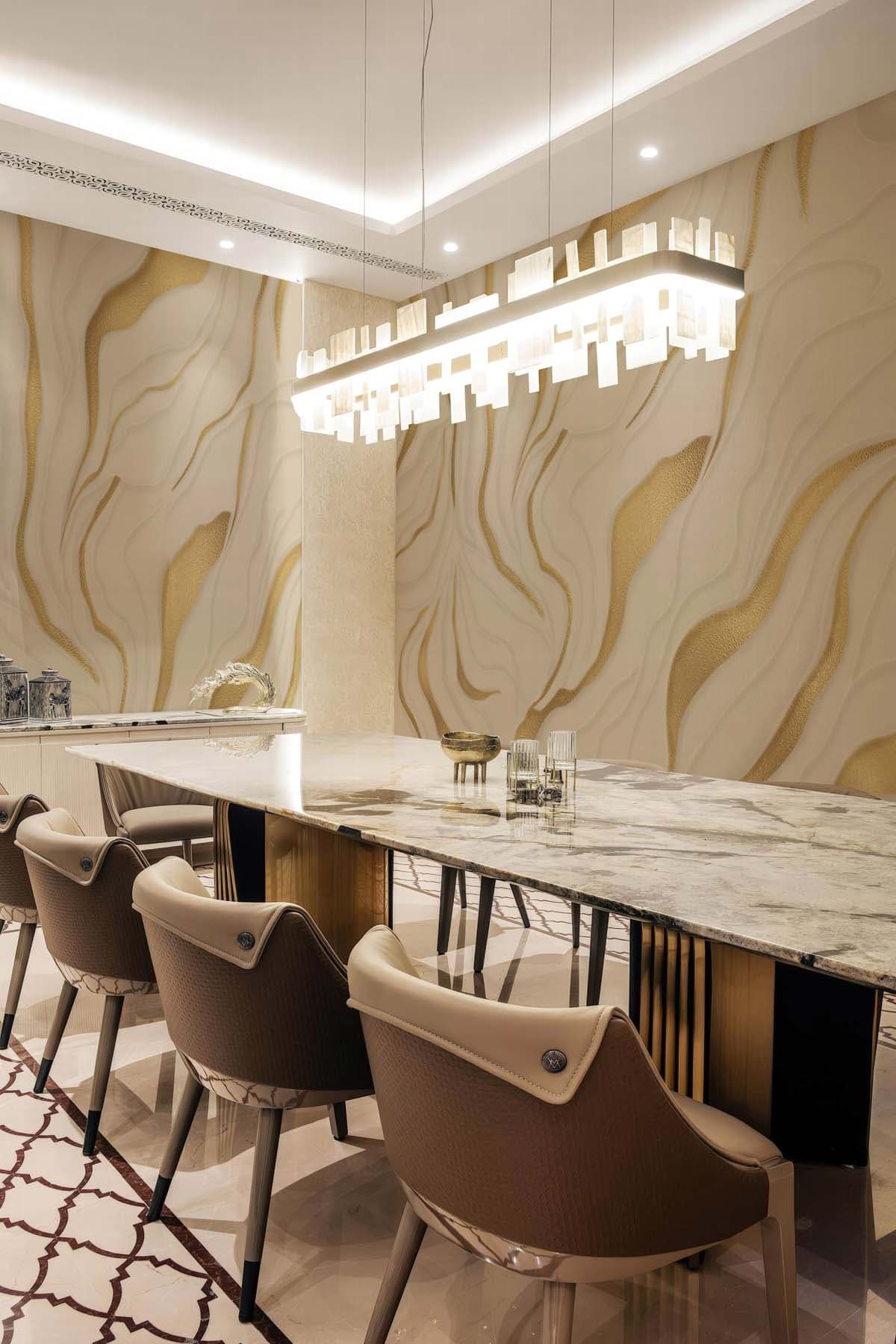 Silken Dune, Gold-Embellished Wallpaper Mural shown in a room