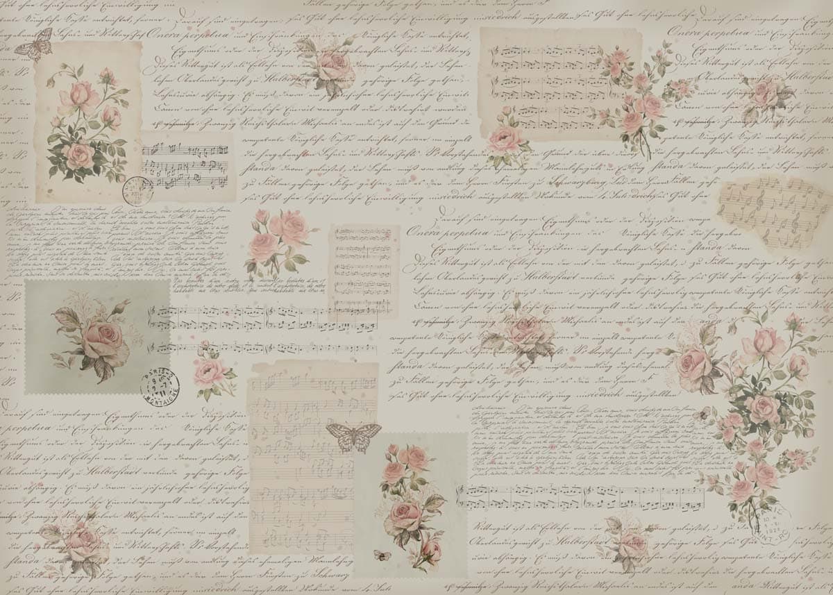 Letter, Floral Manuscript Wallpaper Mural pattern detail