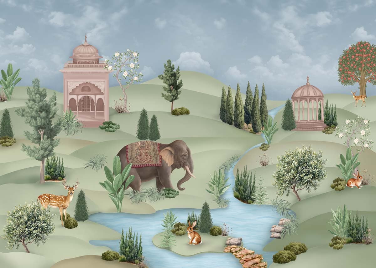 Heritage Meadow, Royal Jungle Wallpaper Mural pattern detail